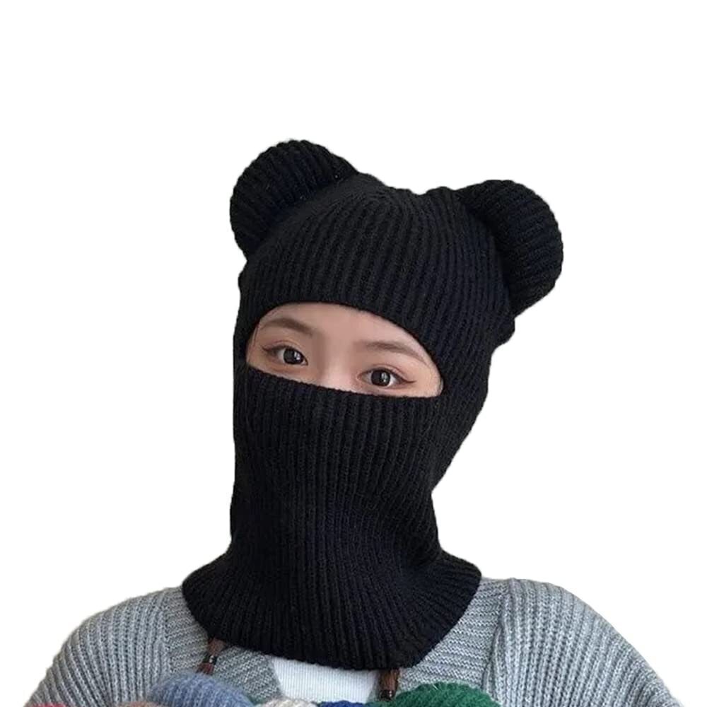2462 Winter Hat Warm Hooded Scarf Hat Balaclava Knit Skull Beanie Hat Girls
